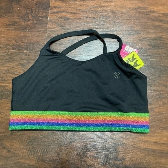 ZUMBA INSPIRE SCOOP BRA.  Glittery band X cross back NWT  Medium - Picture 2 of 12